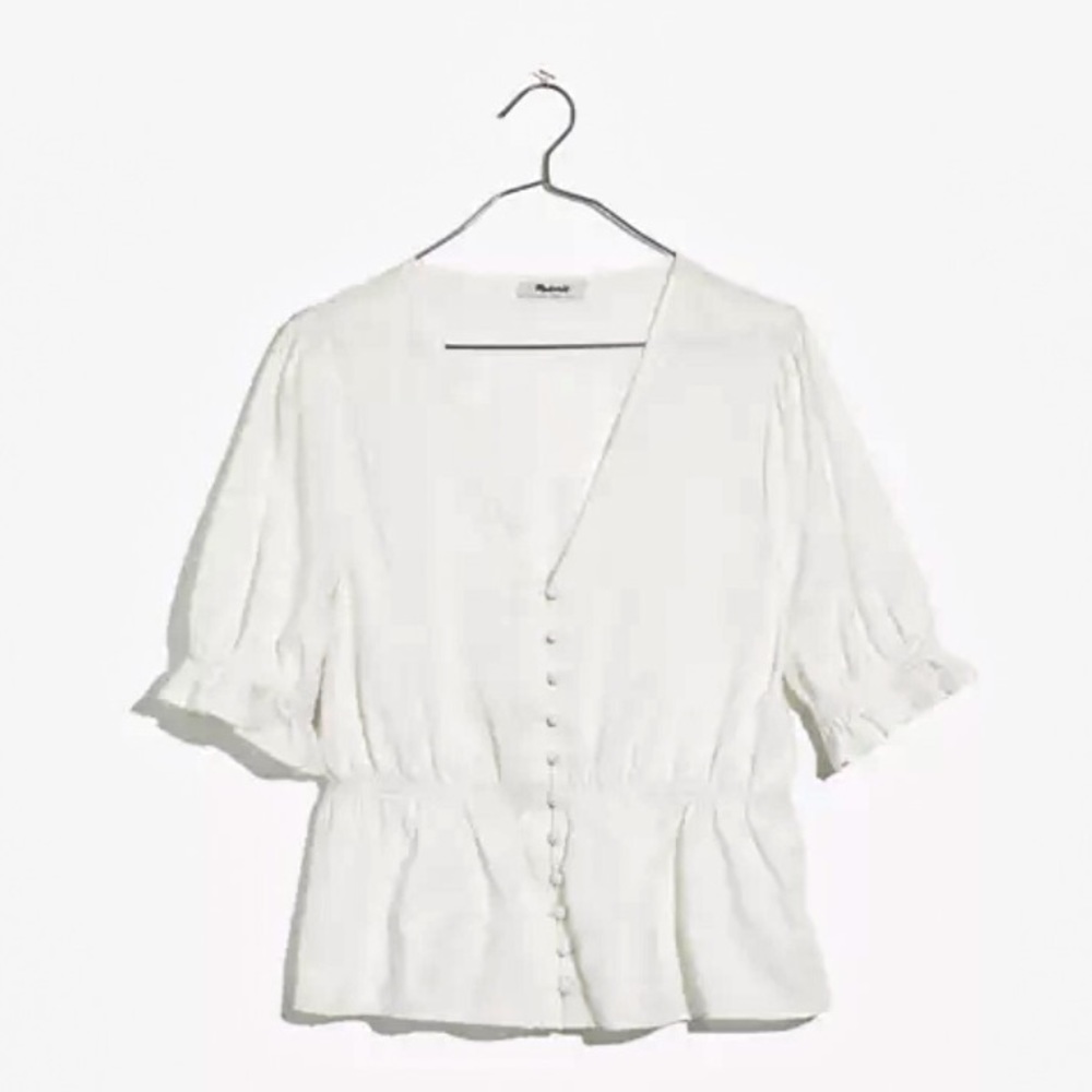 Madewell Clipdot V-Neck Peplum Popover Top M